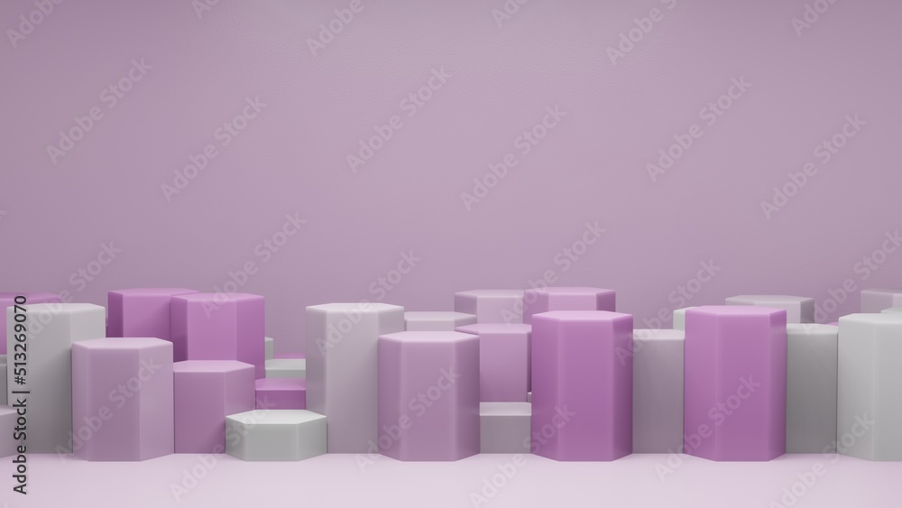 Aufkleber pastel colors shapes on pink pastel colors abstract background. minimal hexagonal podium. scene with