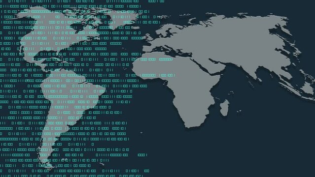 Filmato. Illustrazione 3D. Sfondo mondo digitale. Sequenza di zero e uno concetto di connessione globale tra persone, social network, e dispositivi informatici.