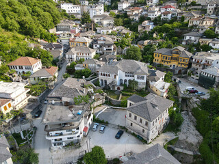 Fototapeta premium Drone view at the town of Gjirokastra on Albania