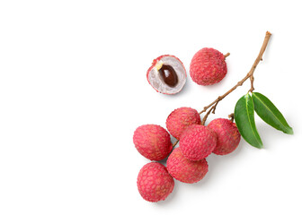 Flat lay of Bunch of Lychee isolate on white background.