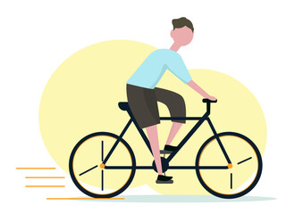 Man rides sport bicycle. Cycling on the road. Vector illustration