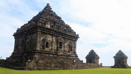 Fototapeta na wymiar The exoticism of the architecture of the Ijo temple in Yogyakarta, the Ijo temple is the highest temple in Yogyakarta. built in 850 AD by the ancient Mataram kingdom