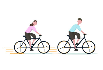 サイクリングをする男女 自転車 ロードバイク 漕ぐ 走る スポーツ 休日 運動 ベクターイラスト - obrazy, fototapety, plakaty