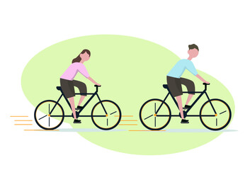 Fototapeta premium Man and woman rides sport bicycle. Cycling on the road. Vector illustration