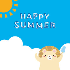 白くまと青空の夏バナーフレーム01/正方形