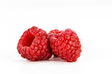 Fresh Raspberries isolated in white background, detailed texture, studio lighting, negative space