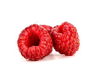 Fresh Raspberries isolated in white background, detailed texture, studio lighting, negative space