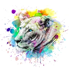Fotobehang abstract colorful lion muzzle illustration, graphic design concept © reznik_val