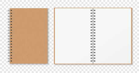 Fototapeta na wymiar Mockup blank open and closed notebook isolated on white background. Grunge spiral copybook or organizer.