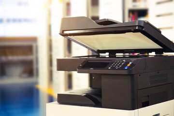 Copier printer, Close up the photocopier or photocopy machine office equipment workplace for scanner or scanning document and printing or copy paper duplicate and Xerox.