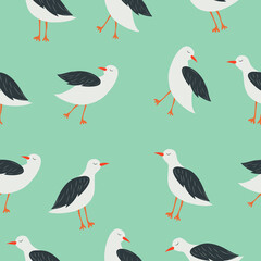 Marine vector pattern. Pattern with seagulls. High quality vector illustration. Sea birds.