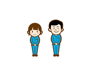 作業員の男女挨拶