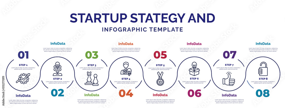 Poster infographic template with icons and 8 options or steps. infographic for startup stategy and concept.