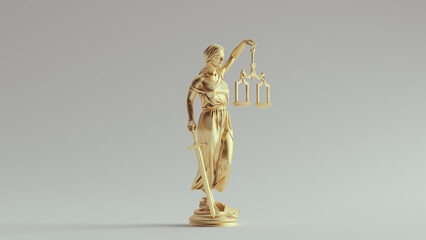 Gold Lady Justice Statue with Scales the Personification of the Traditional Judicial System 3d illustration render