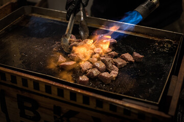 Grilled meat with fire