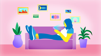lazy couch woman illustration vector art  