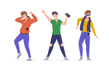 Obraz premium Happy young people in sports outfit listening music