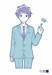 スーツを着た若い男性 指をさす
