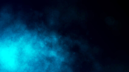 Blue smoke on a dark background. Phenomenon water vapor or fog. Abstract blur backdrop. 3d rendering.