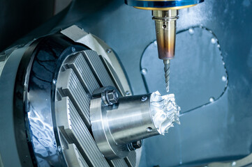 The 5-axis machining center cutting the turbine parts  parts with taper ball end mill tool .