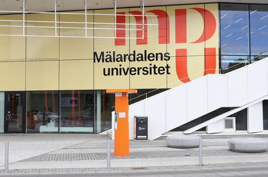 Eskilstuna, Sweden - June 22, 2022: The main entrance to the Malardalen University campus in Eskilstuna located at the Hamngatan street