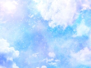 ファンタジー 手描き 空 背景 テクスチャ メルヘン 夢かわいい 宇宙 太陽 © AMONT