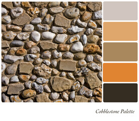 Cobblestone background in a colour palette with complimentary colour swatches. 