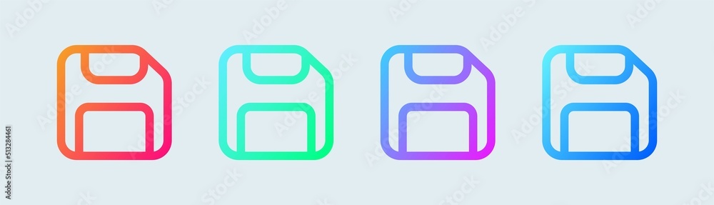 Aufkleber disk line icon in gradient colors. floppy disk vector sign for storage.