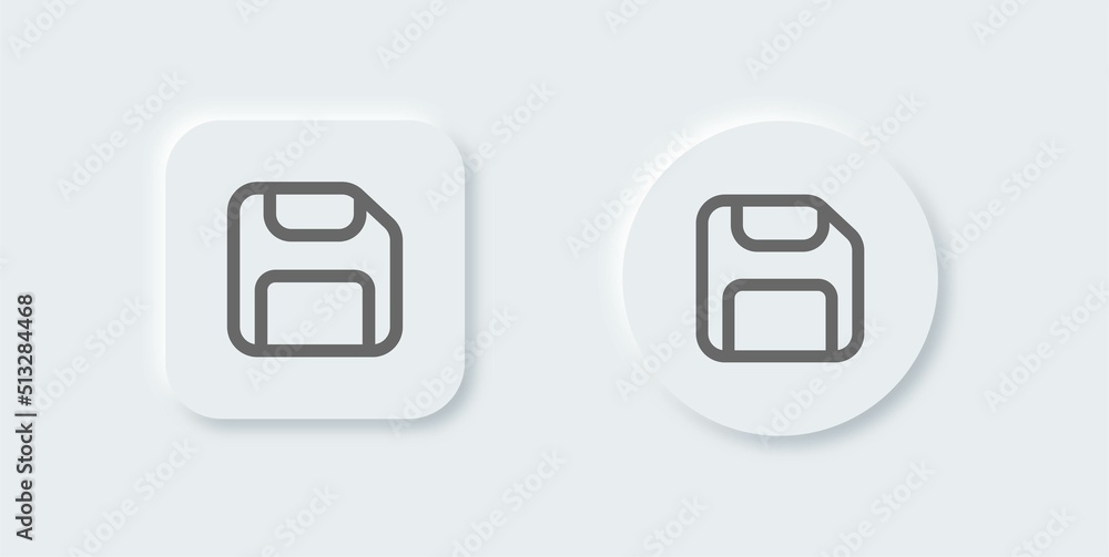 Poster disk line icon in neomorphic design style. floppy disk vector sign for storage.