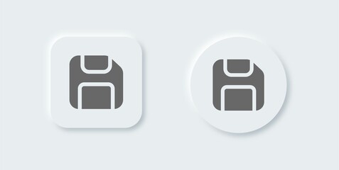 Disk solid icon in neomorphic design style. Floppy disk vector sign for storage.