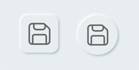 Disk line icon in neomorphic design style. Floppy disk vector sign for storage.