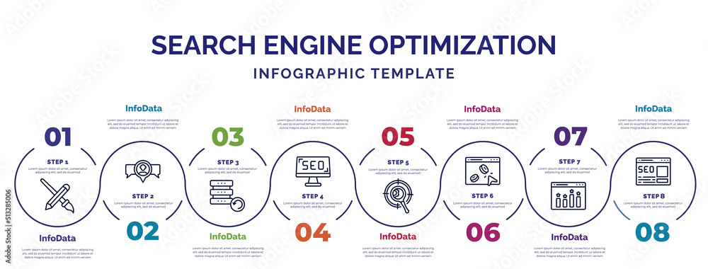 Poster infographic template with icons and 8 options or steps. infographic for search engine optimization c