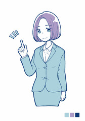 スーツを着た若い女性 指をさす