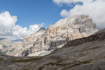 Mountain landscape in a sunny day, Dolomites, Italian Alps.