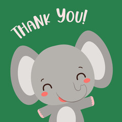 Thank you card template for kids party with cute elephant.
