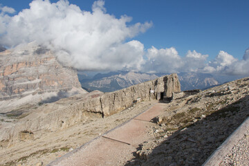 Trenches of the First World War on Lagazuoi mountain, Dolomites, Italy.
