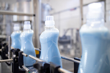 Production of detergent or fabric softener in chemicals factory. - obrazy, fototapety, plakaty