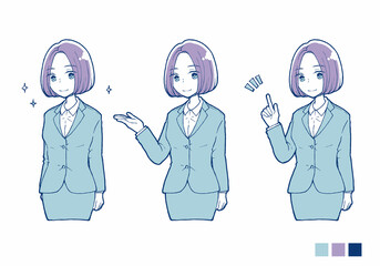 スーツを着た若い女性 案内セット