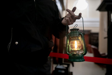 Holy Fire from Jerusalem in an icon lamp, Easter