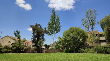 house on the hill, summer background 