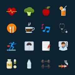 Health and Wellness Icons with Black Background