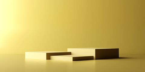 Luxury Yellow  Podium, product stand. Blank Exhibition stage or empty product shelf. 3D rendering.