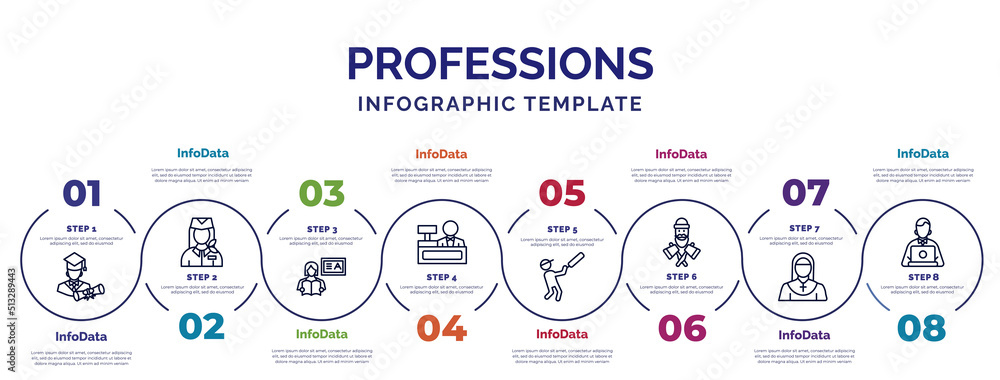 Poster infographic template with icons and 8 options or steps. infographic for professions concept. include