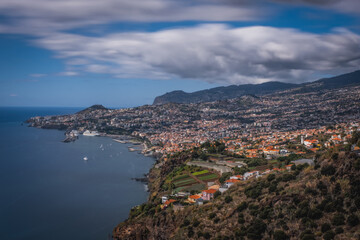 Panoramic view over Funchal, from Miradouro das Neves viewpoint, Madeira island, Portugal. October 2021. Long exposure picture