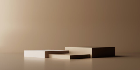 Light Brown Aesthetic  Podium, product stand. Blank Exhibition stage or empty product shelf. 3D rendering.