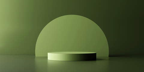 Empty green aesthetic pedestal for product presentation. 3D rendering.