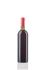 A bottle of red wine with vertical highlights.