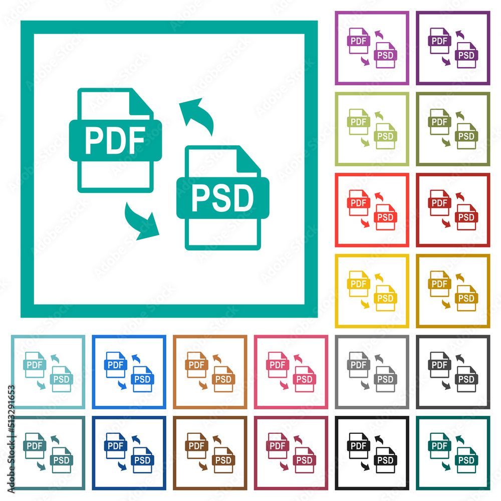Poster pdf psd file conversion flat color icons with quadrant frames