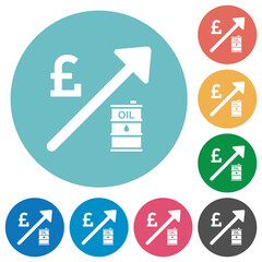 Rising oil energy english Pound prices flat round icons