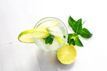 Mojito summer refreshing cocktail with ice, lime and mint